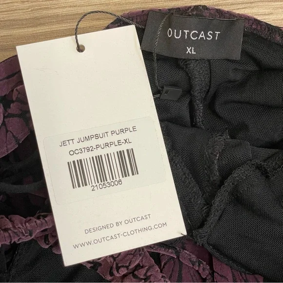 Outcast Clothing Jett Purple Butterfly Burnout Velour Sexy Jumpsuit - Picture 4 of 13